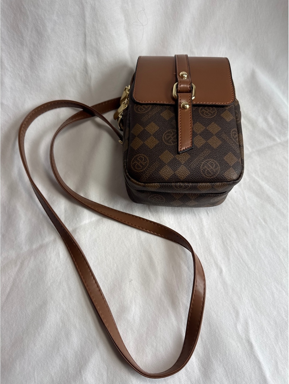Brown Checkered Crossbody Bag